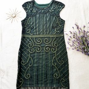 Beaded 1920s Gatsby Dress Green Lined Plus XXL